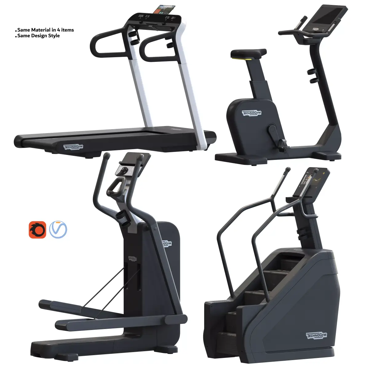 Technogym Cardio Equipment Treadmill Bike Elliptical Climbing 3D model