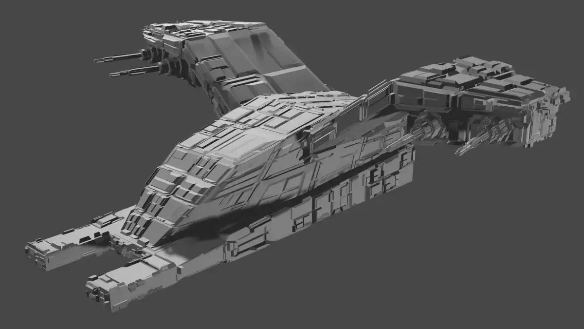 A Grey Battle Spaceship with Native File 3D model