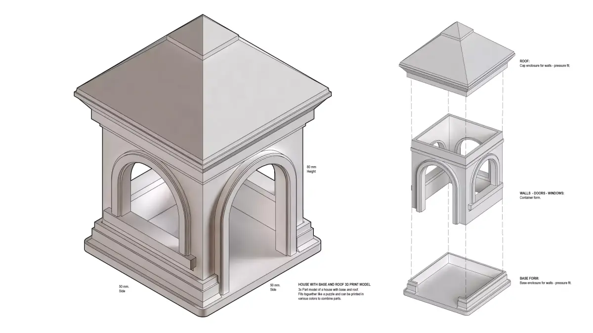 House with roof and base Multipart Assembly toy 3-4 hour print 3D print model