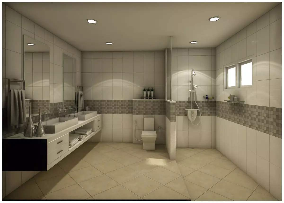bathroom 4 with tiled walls and floor 3D model