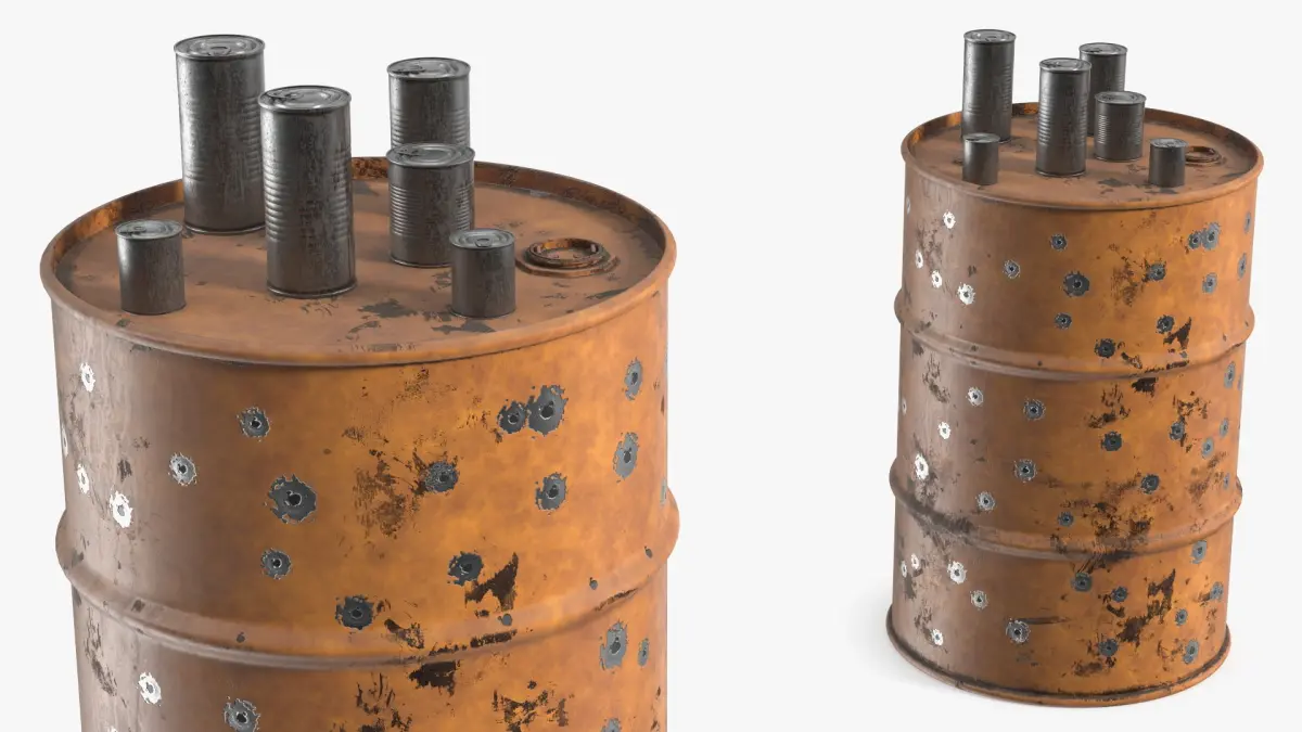 Rusty Oil Barrel with Cans on Top 3D model