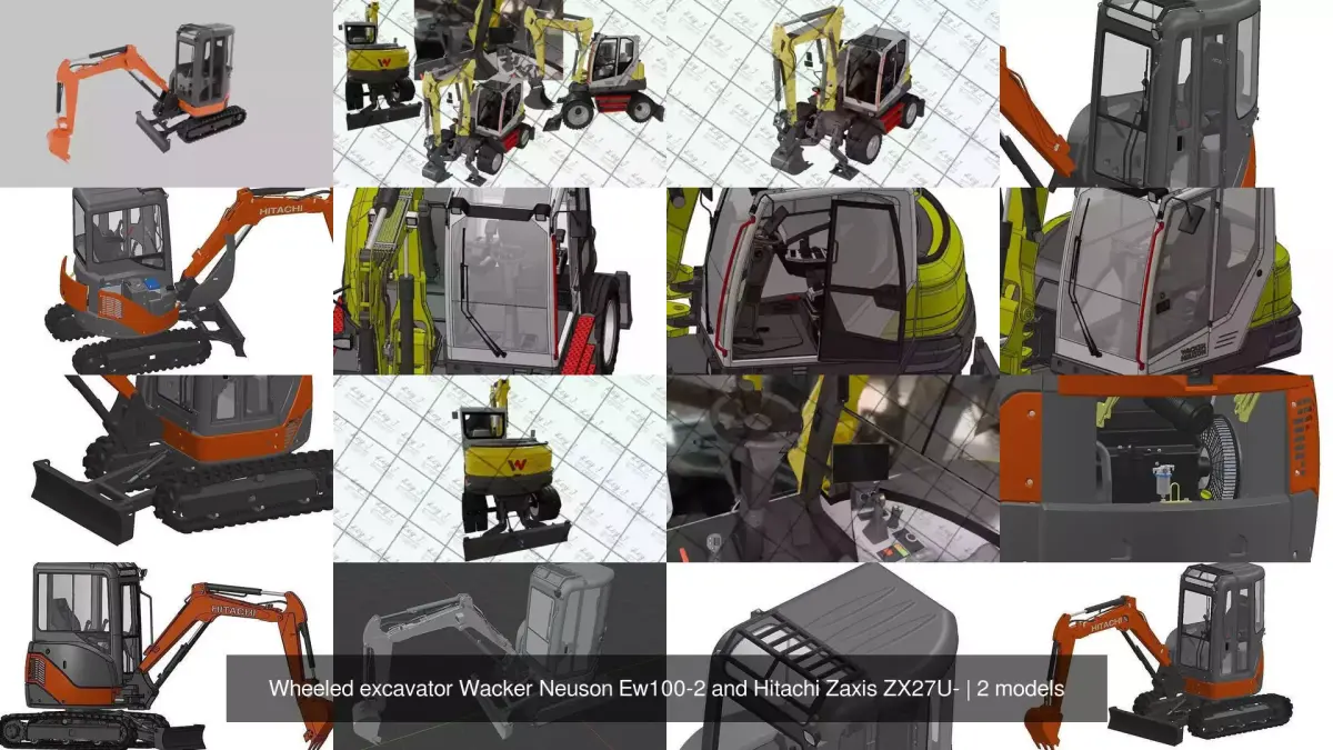 Wheeled excavator Wacker Neuson Ew100-2 and Hitachi Zaxis ZX27U- 3D Model Pack