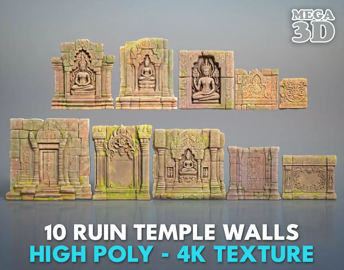 High poly Ruin Temple Walls - 240630 3D model