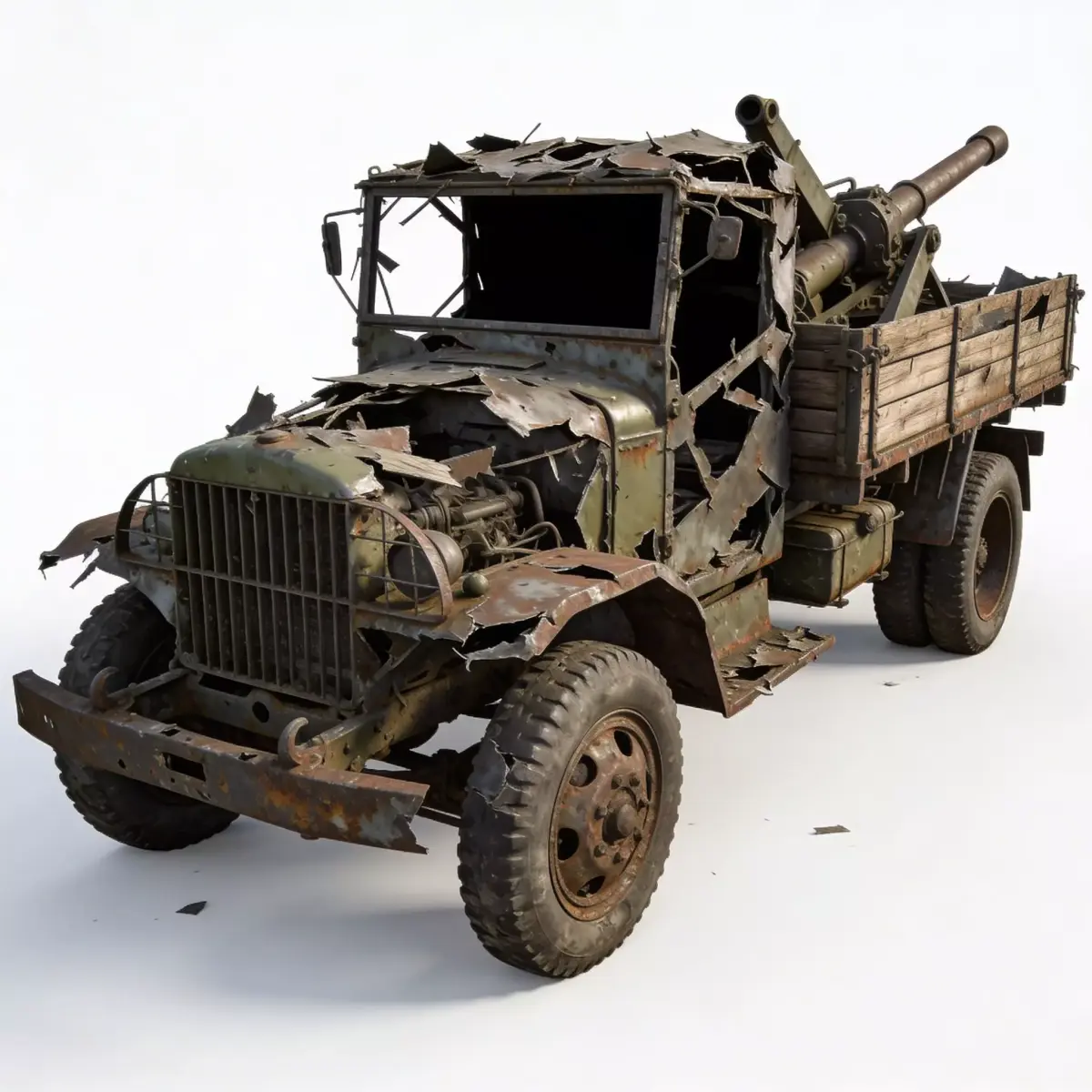 Heavy Artillery Transport Wreckage Low-poly 3D model