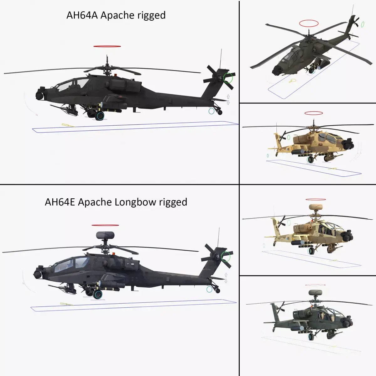 AH64E Apache Longbow AH64A Apache Helicopters Rigged Collection 