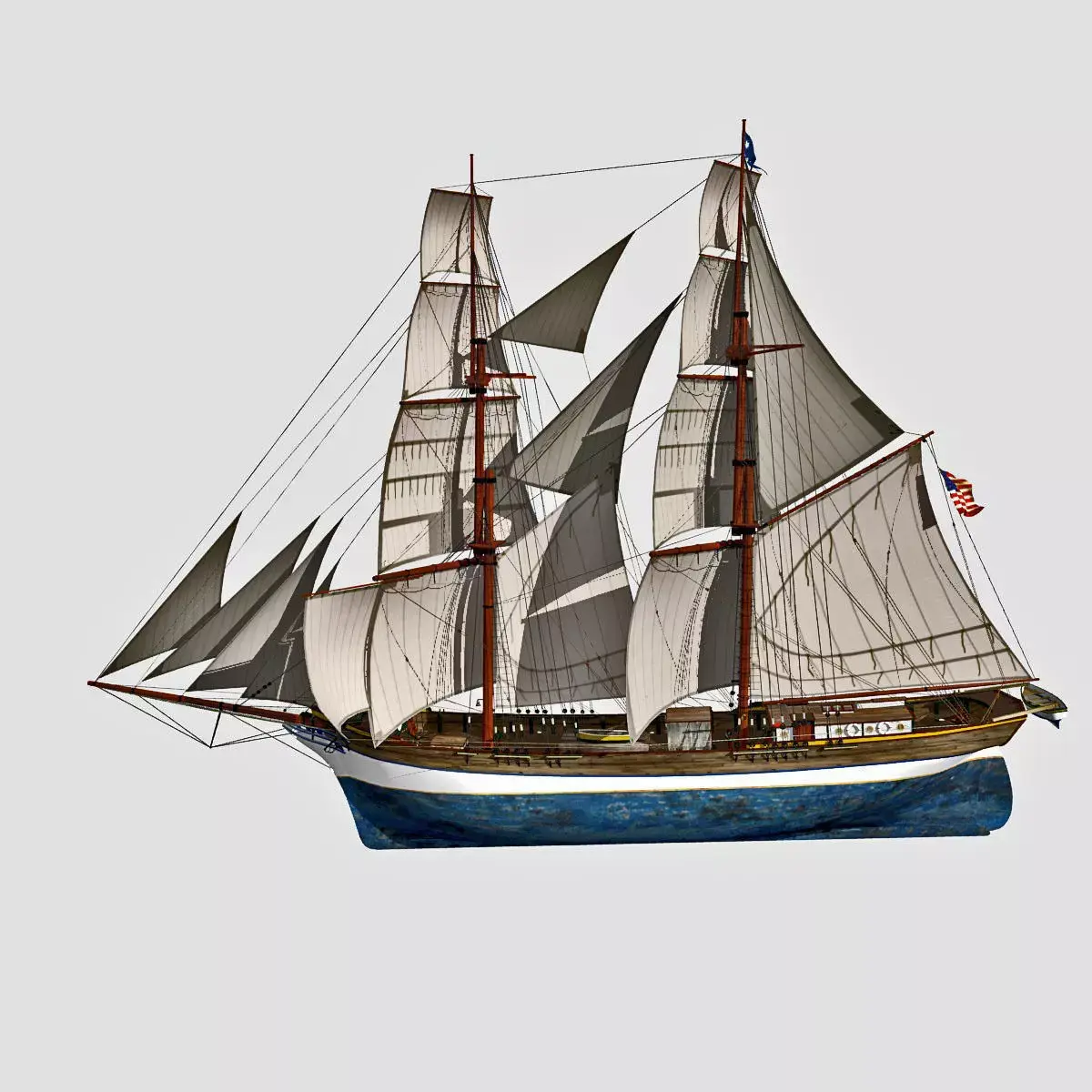 Brig Ship  J W Parker 1874 Brigantino Toscano 3D model