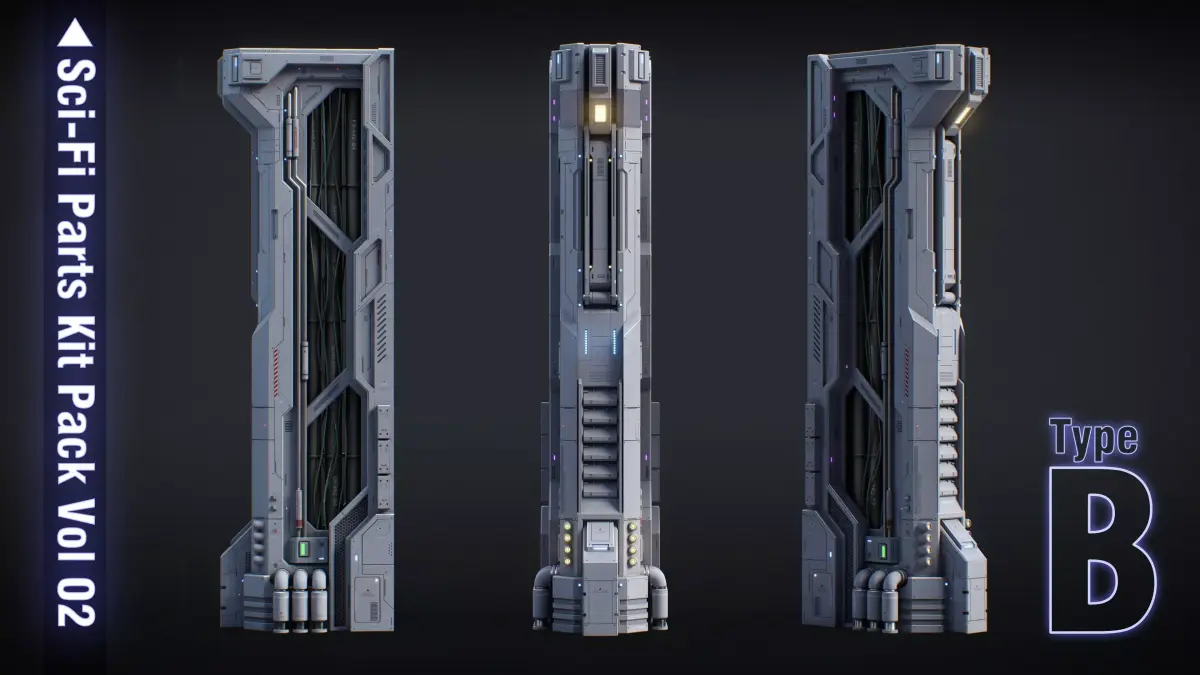 Sci-Fi Parts Kit Pack Vol 02 B-PBR Low-poly 3D model
