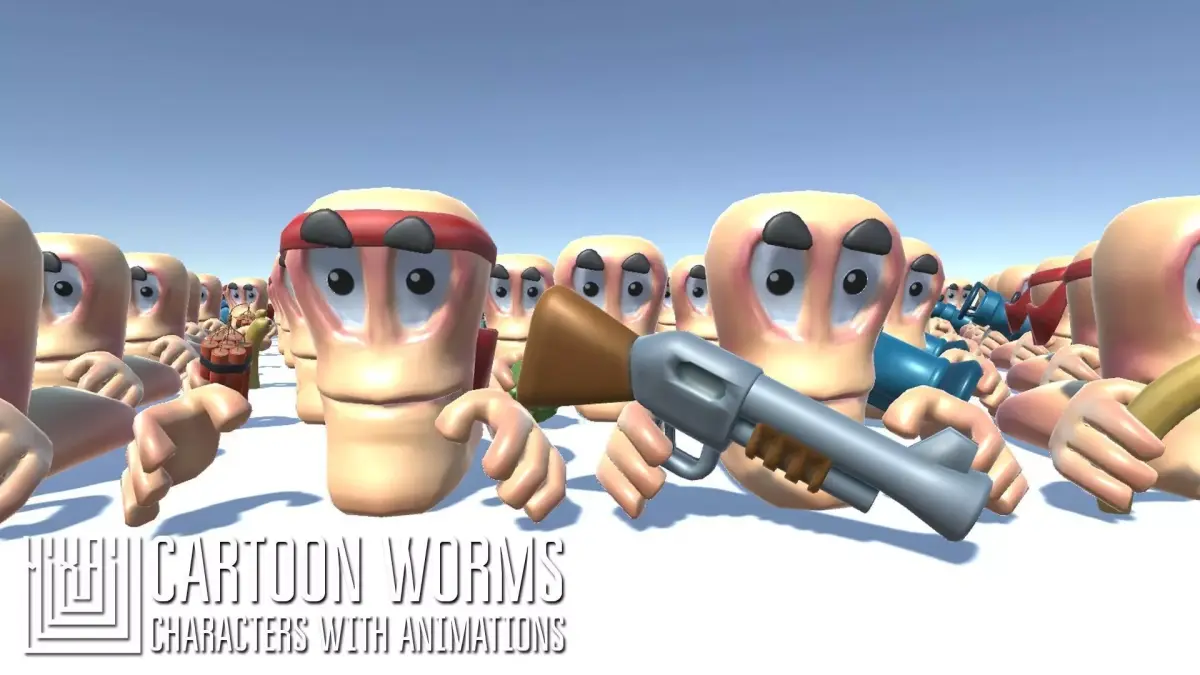 Cartoon worms - characters with animations Low-poly 3D model
