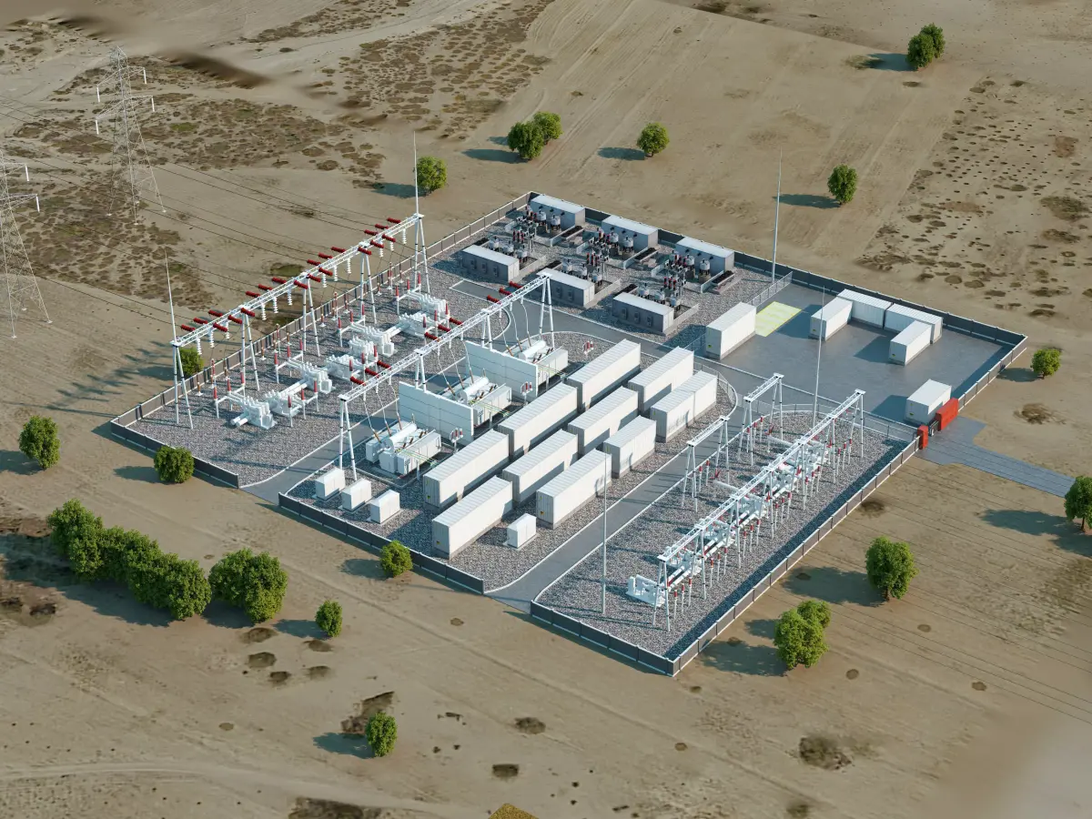 Modern high-voltage energy storage substation 3D model