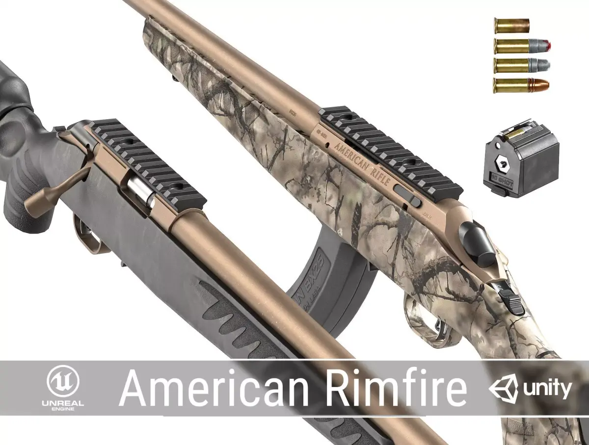 PBR Ruger American Bolt-Action Rifle Low-poly 3D model