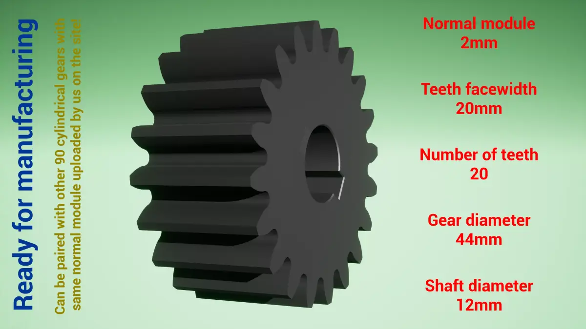 Cylindrical gear - paired - z20 m2 D44 d12 3D print model