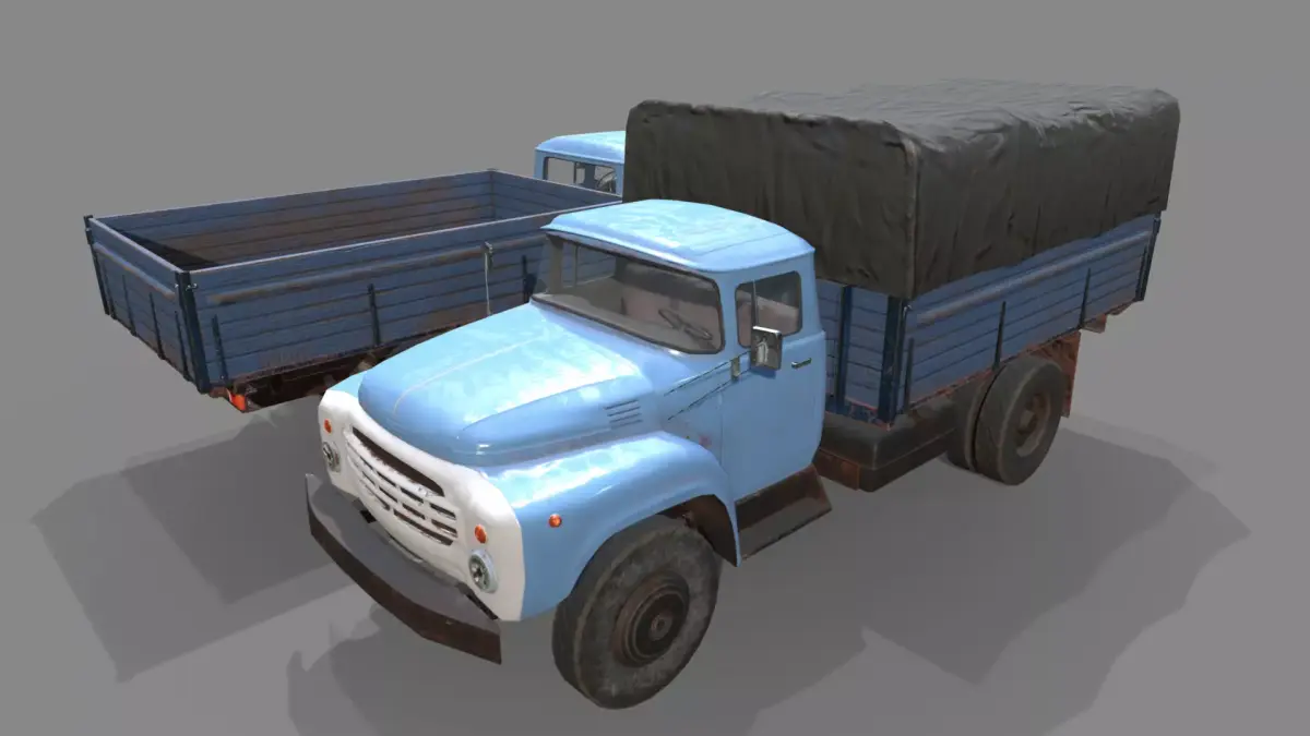 Low poly Zil-130 truck with tarp on top Low-poly 3D model