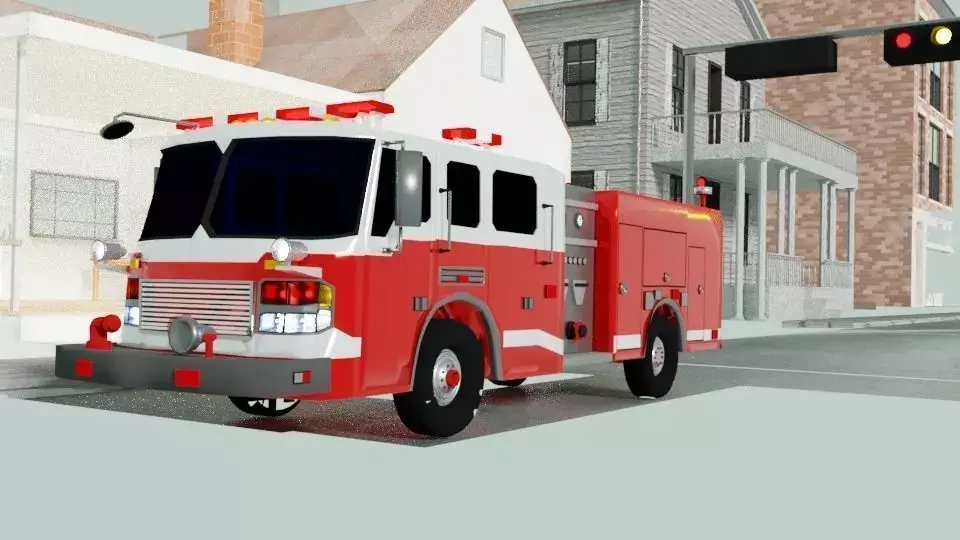 realistic fire truck  Low-poly 3D model