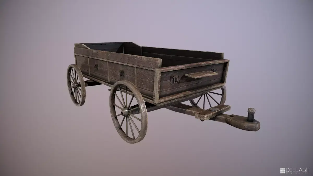 Wooden cart Low-poly 3D model 14