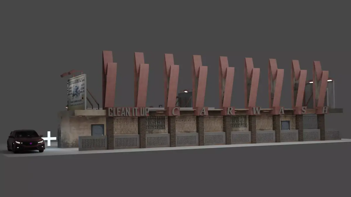THE CAR AND THE BUILDING Free low-poly 3D model