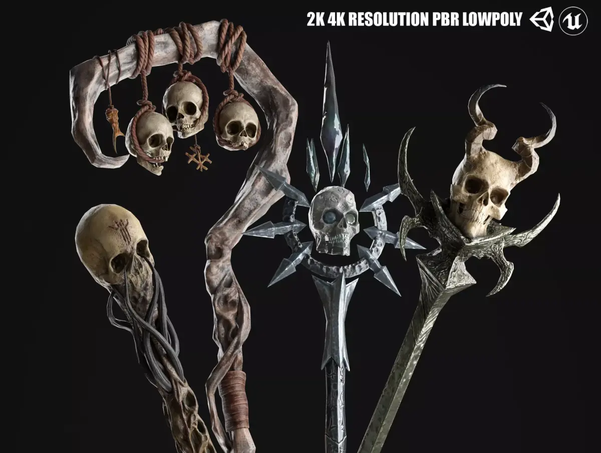 Necromancer Staves Collection Low-poly 3D model