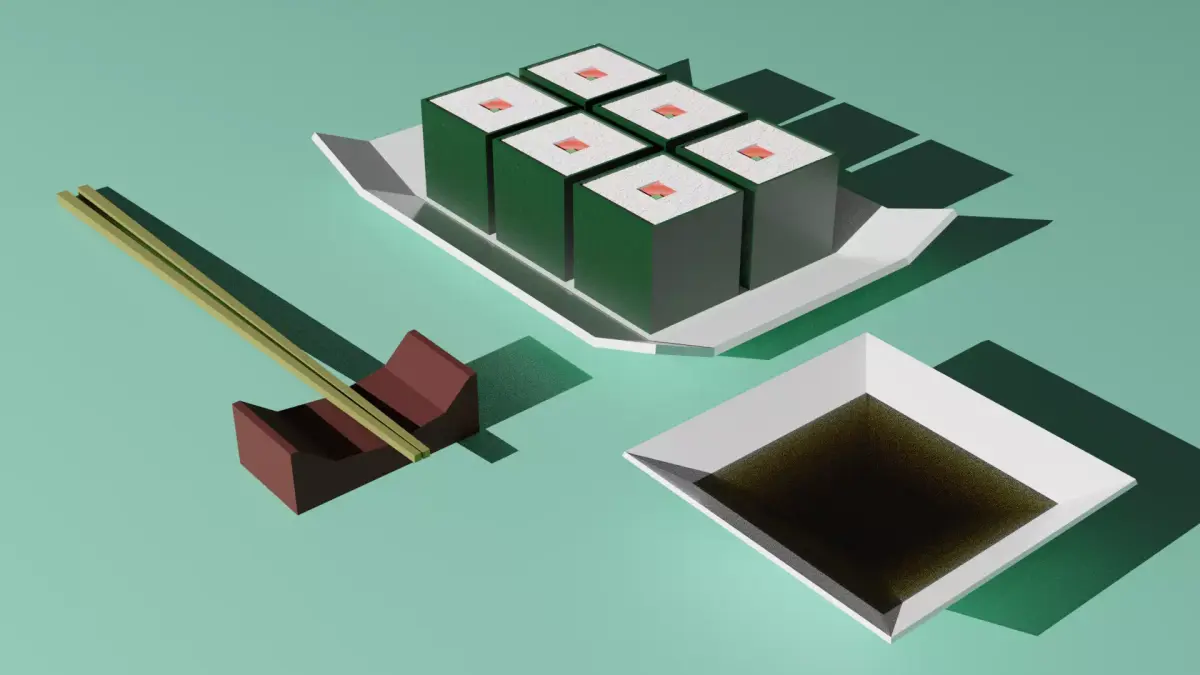 Sushi with chopsticks and souse PBR low-poly normales Low-poly 3D model