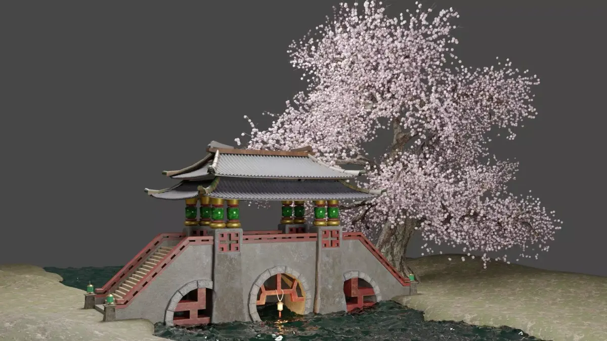 Realstic low poly Japanese bridge game asset  Low-poly 3D model