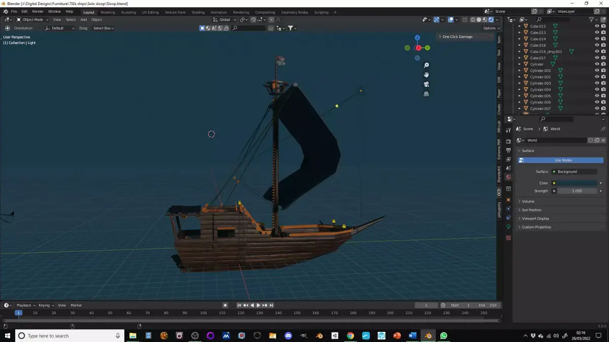 Sloop pirate ship Low-poly 3D model