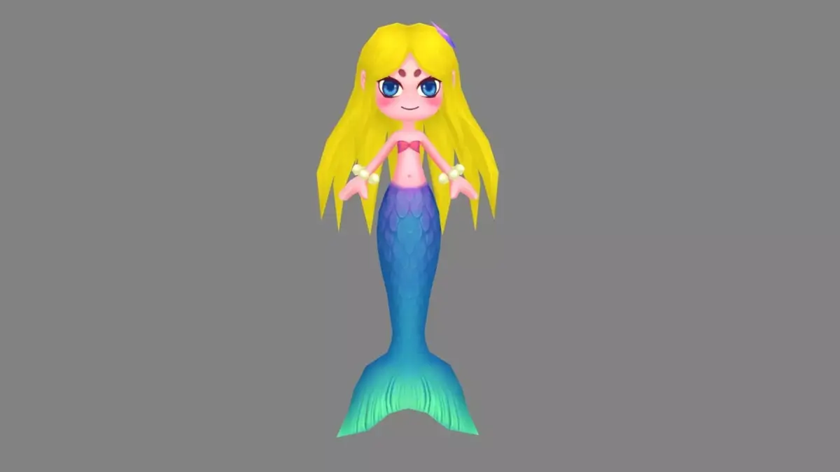 Cartoon mermaid princess Low-poly 3D model