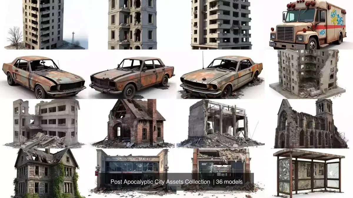 Post Apocalyptic City Assets Collection  3D Model Pack