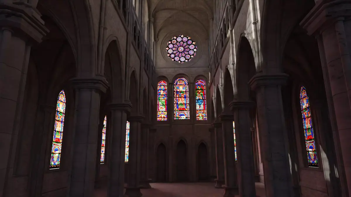 church inside of cathedral with stained glass windows 3D model