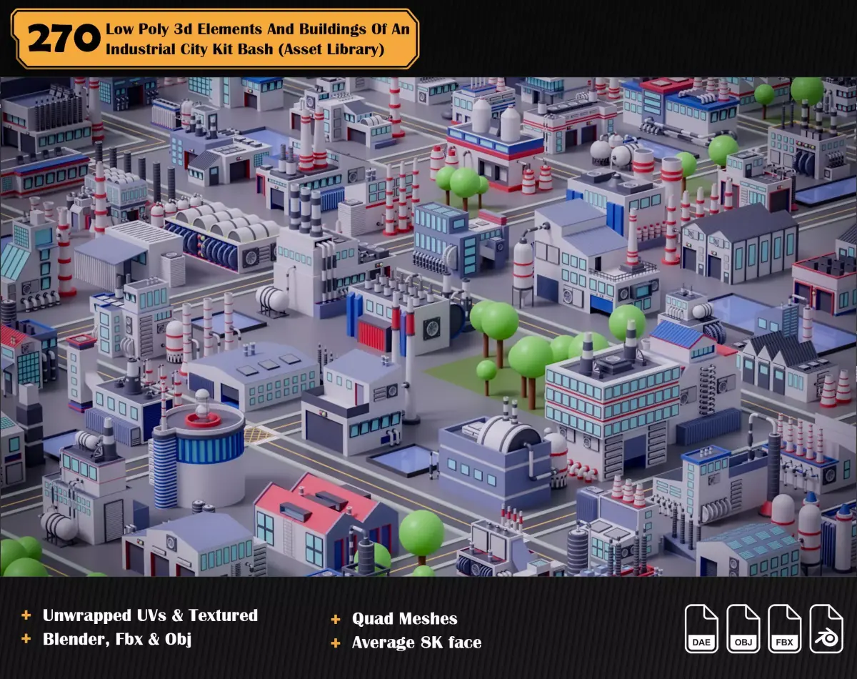 Industrial low poly kit bash Low-poly 3D model