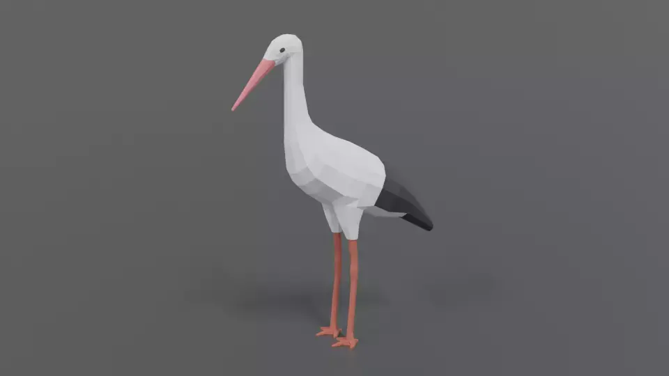 Low Poly Cartoon Stork Low-poly 3D model