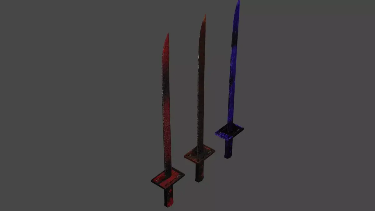 Weapon Katana Sword Blade Three blades Series 1 Low-poly 3D model