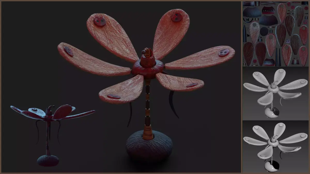 Stylized Dragonfly Flower Low-poly 3D model