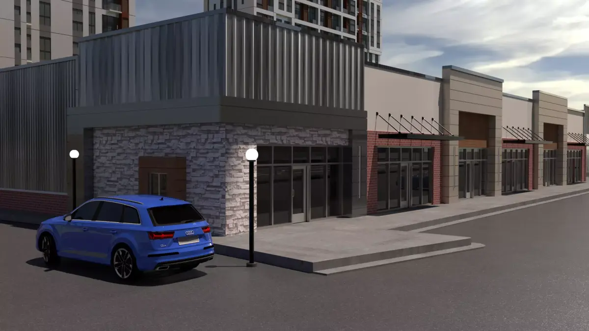 Modern Strip Mall Exterior  Concept Urban Commercial Scene 3D model