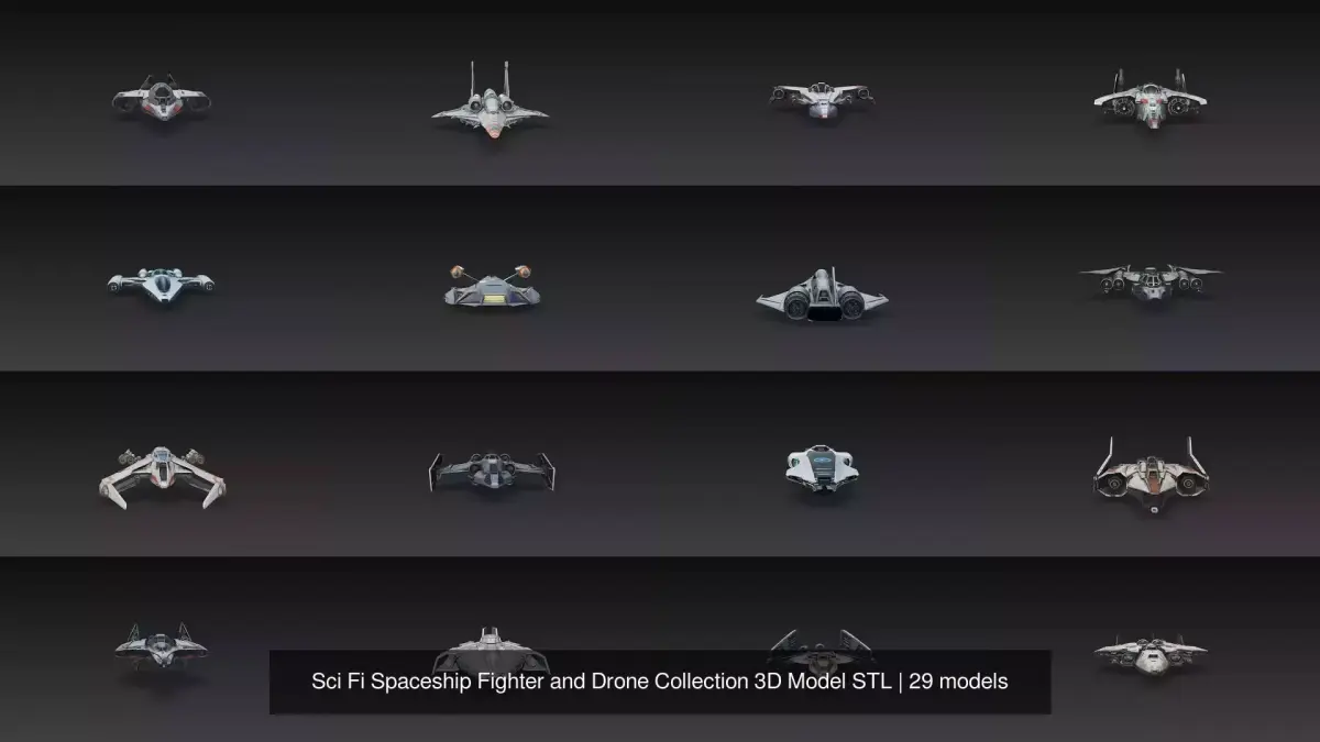 Sci Fi Spaceship Fighter and Drone Collection 3D Model STL 3D Model Pack