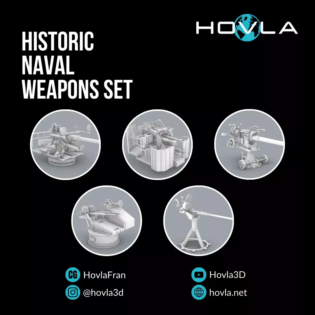 Historic Naval Weapons Set PM - 5 Weapon Models 3D print model