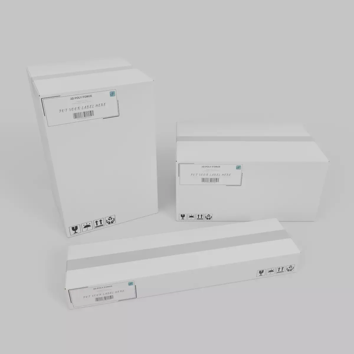 White Cardboard Box Retail Ready Trio - Rigged and Customizable 3D Model Pack