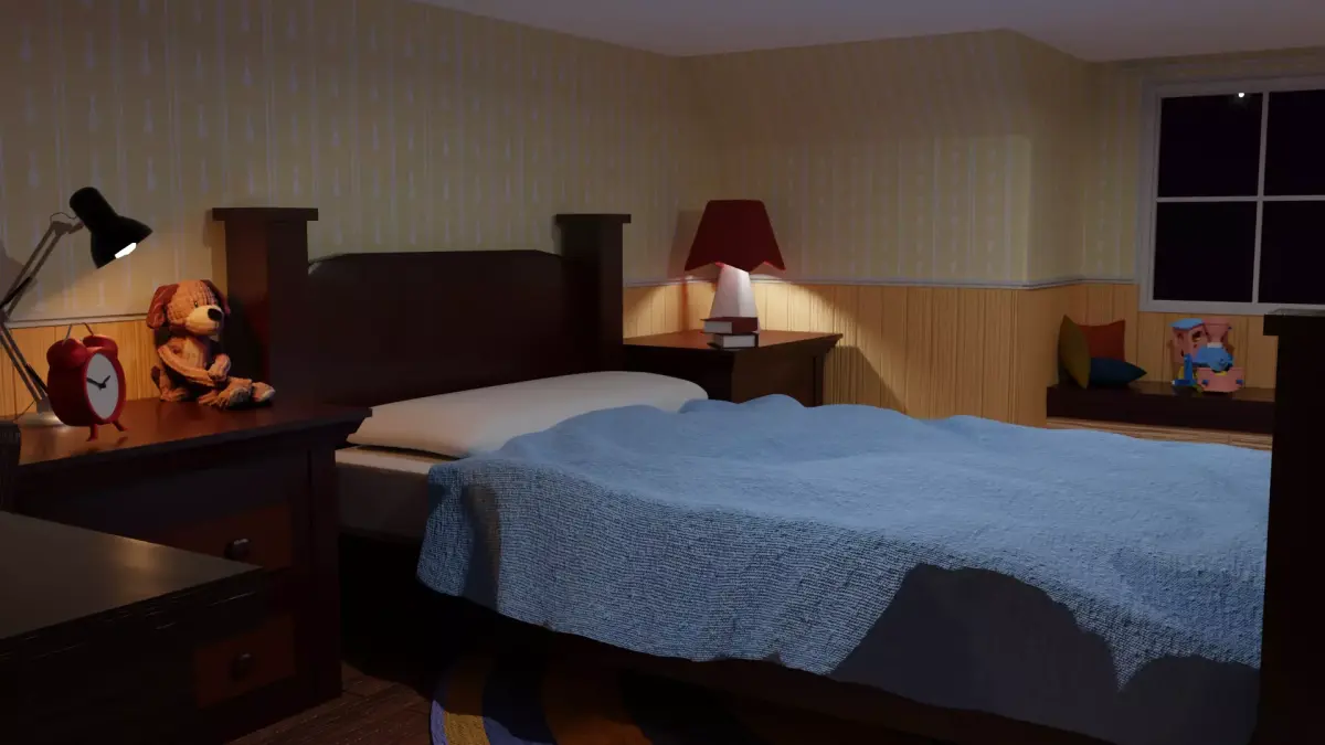 Bedroom with bed and nightstand 3D model