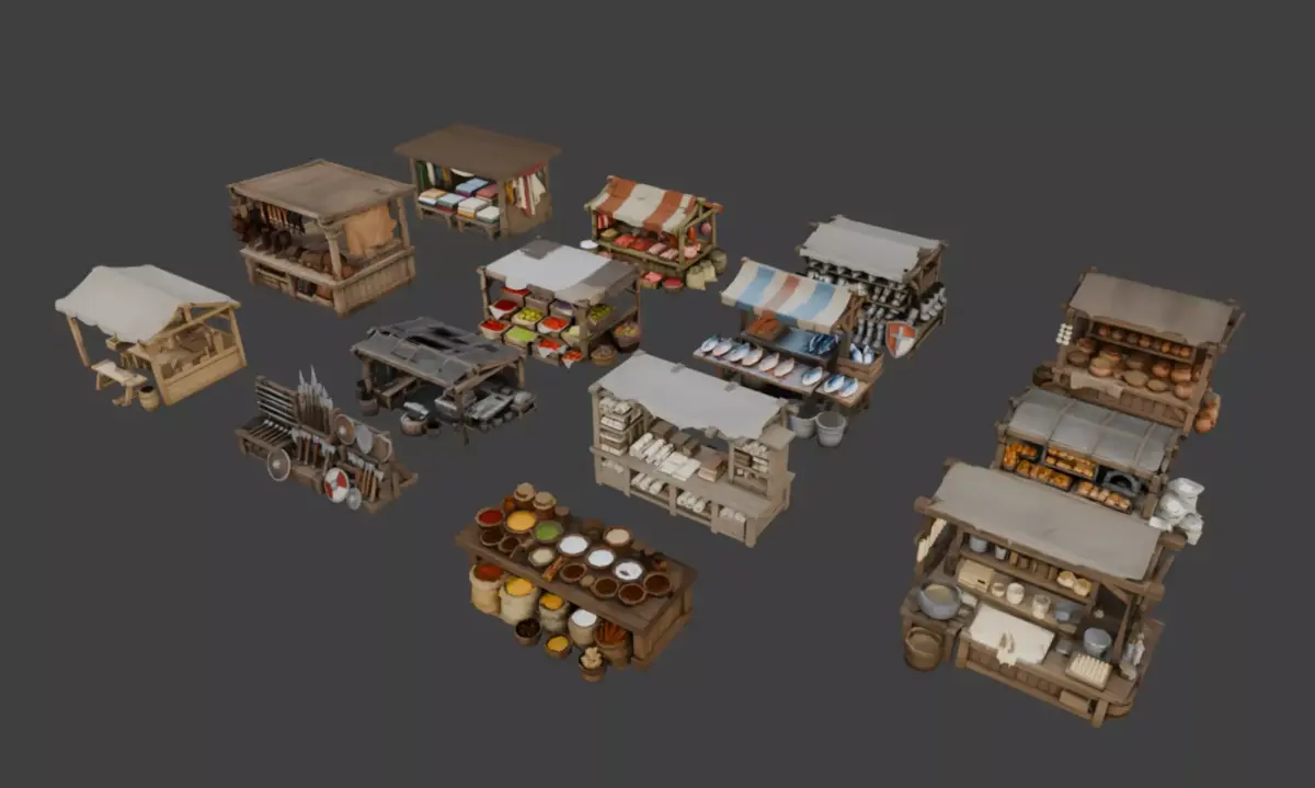 Medieval Market Asset Pack Low-poly 3D model