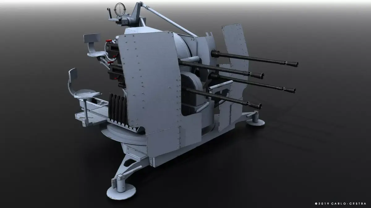 German 20mm Flak 38 Vierling Low-poly 3D model