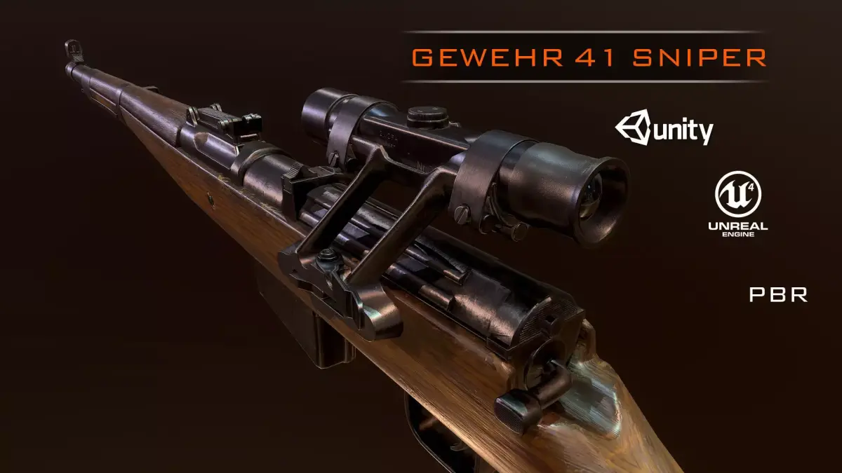 Snipe Gewehr 41 WW2 german Rifle witch scope PBR Low-poly 3D model