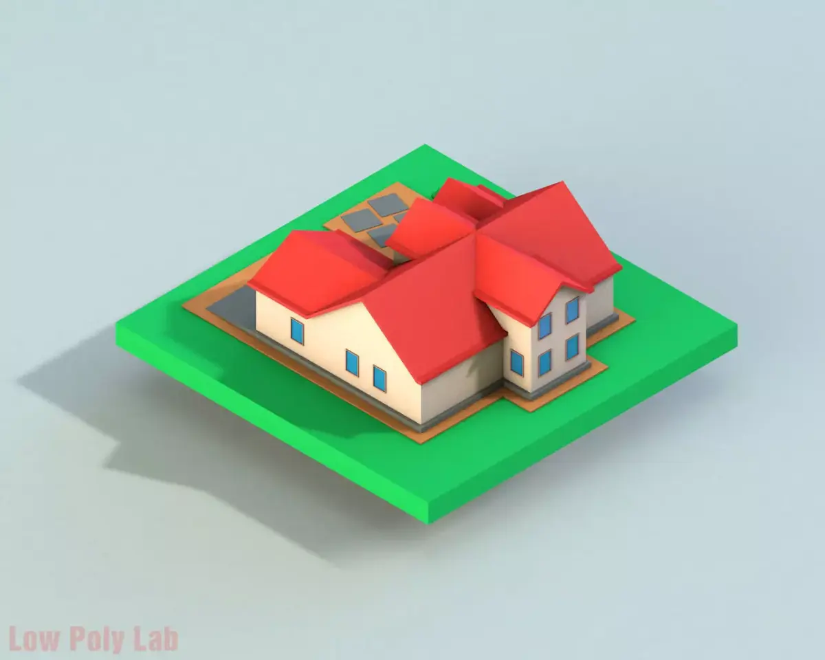 Cartoon City House Red Low-poly 3D model