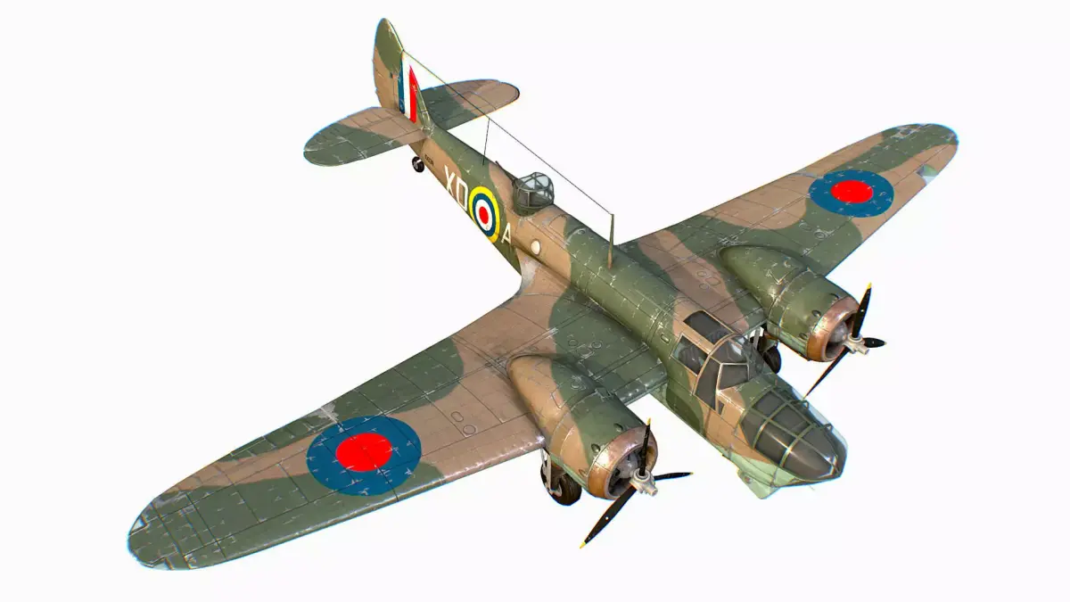 British Light Bomber Bristol Blenheim Mk IV Low-poly 3D model