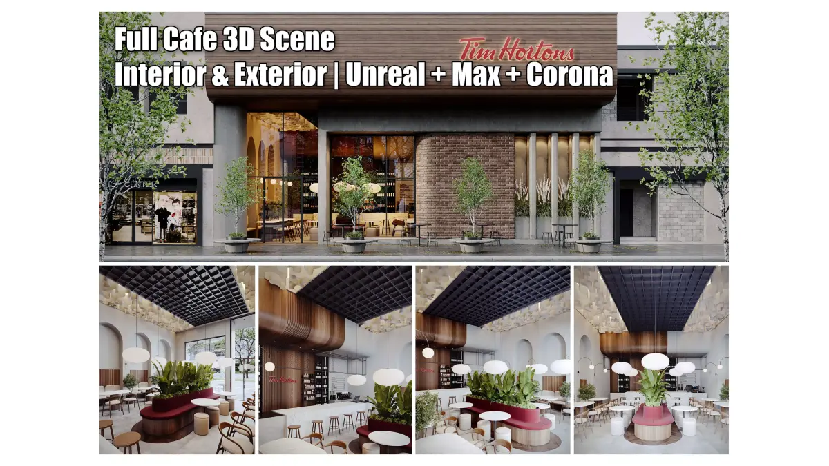 Modern Coffee Shop - Full Interior and Exterior 3D Scene  3D model