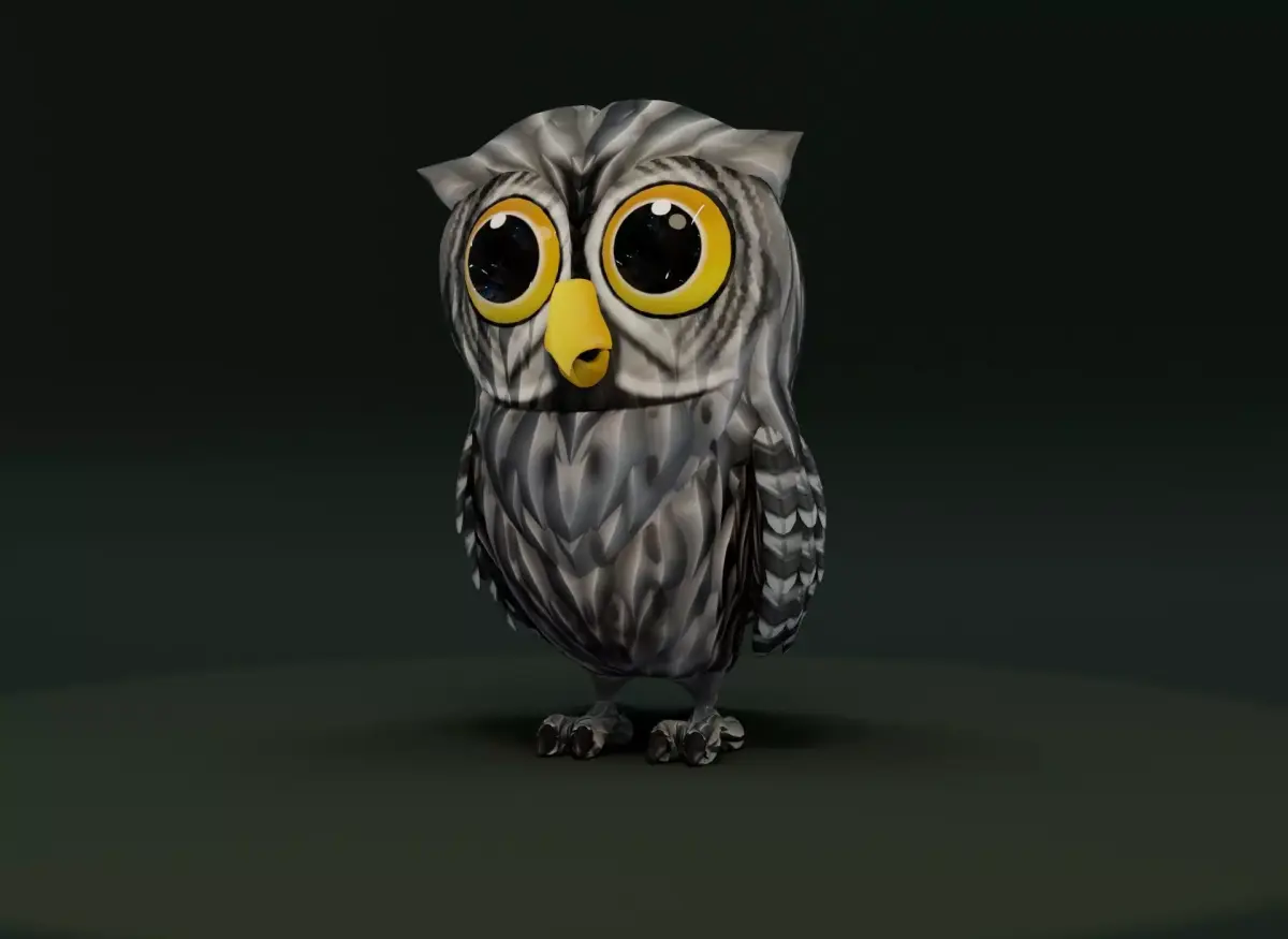 Cartoon Grey Owl Rigged 3D Model Low-poly 3D model