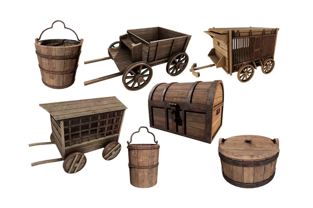 Medieval Collection 3D Model set of wooden 3D Model Pack