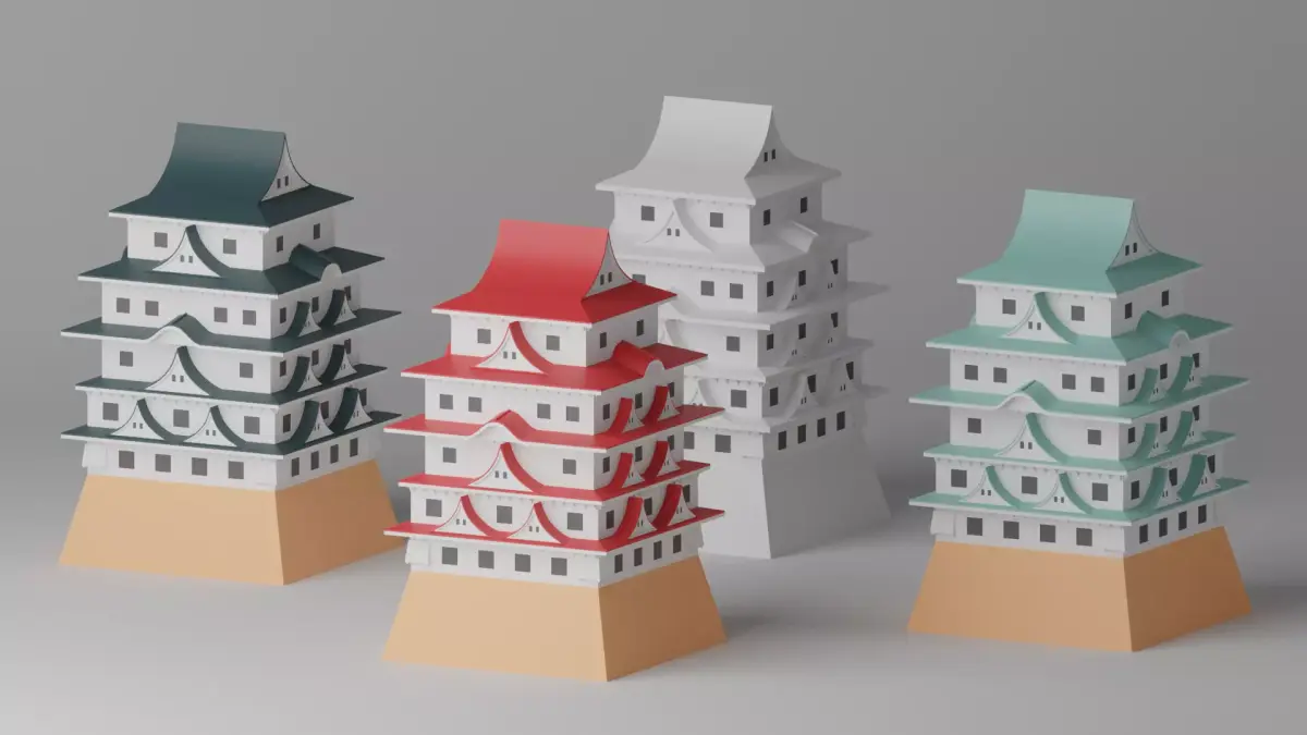 Cartoon Japanese Castle Collection Low-poly 3D model