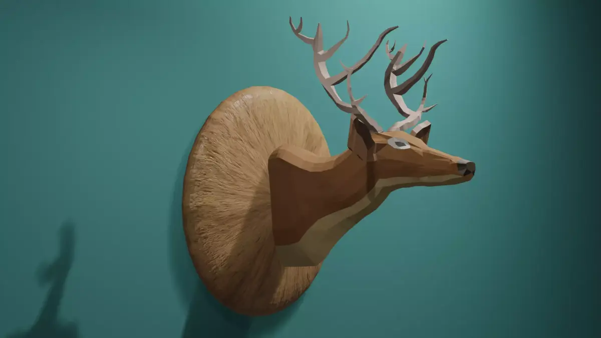 Deer Low Poly head on wall Low-poly 3D model