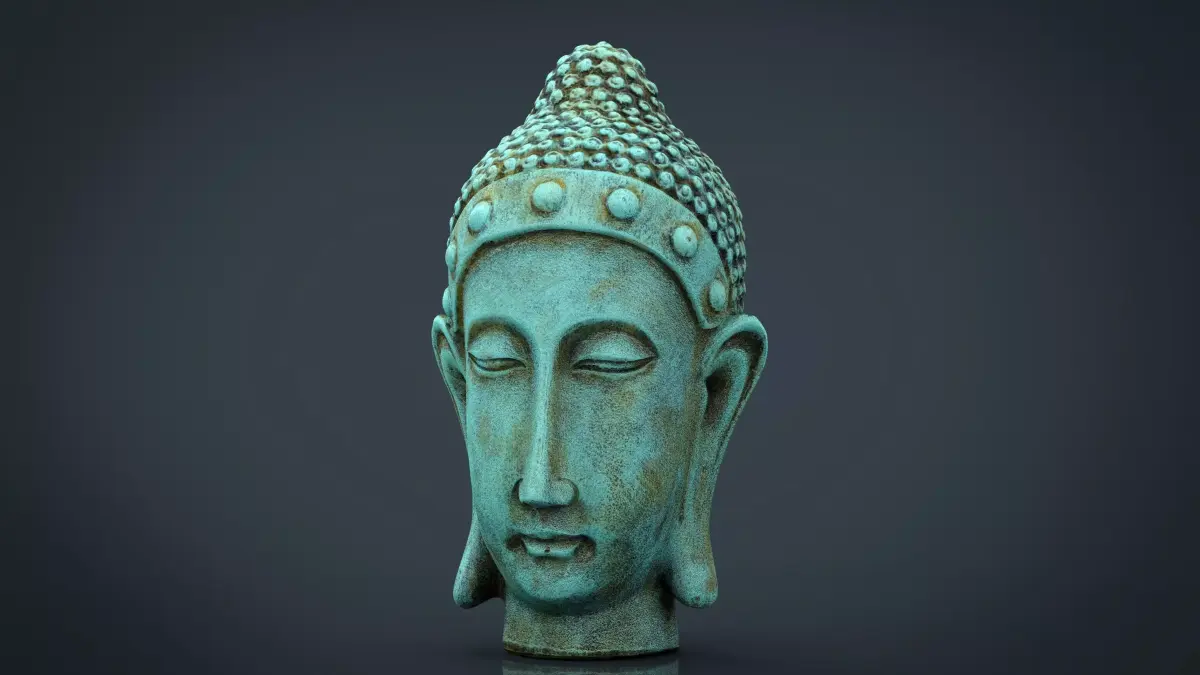 Metal Buddha head Low-poly 3D model