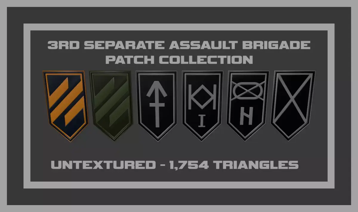 Ukrainian 3rd Separate Assault Brigade - Patches Bundle - PVC Low-poly 3D model