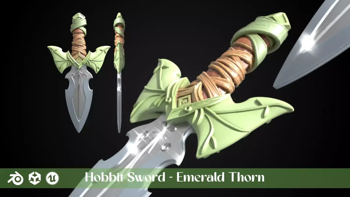 Stylized Hobbit Sword -Emerald Thorn - Game Ready 3D model