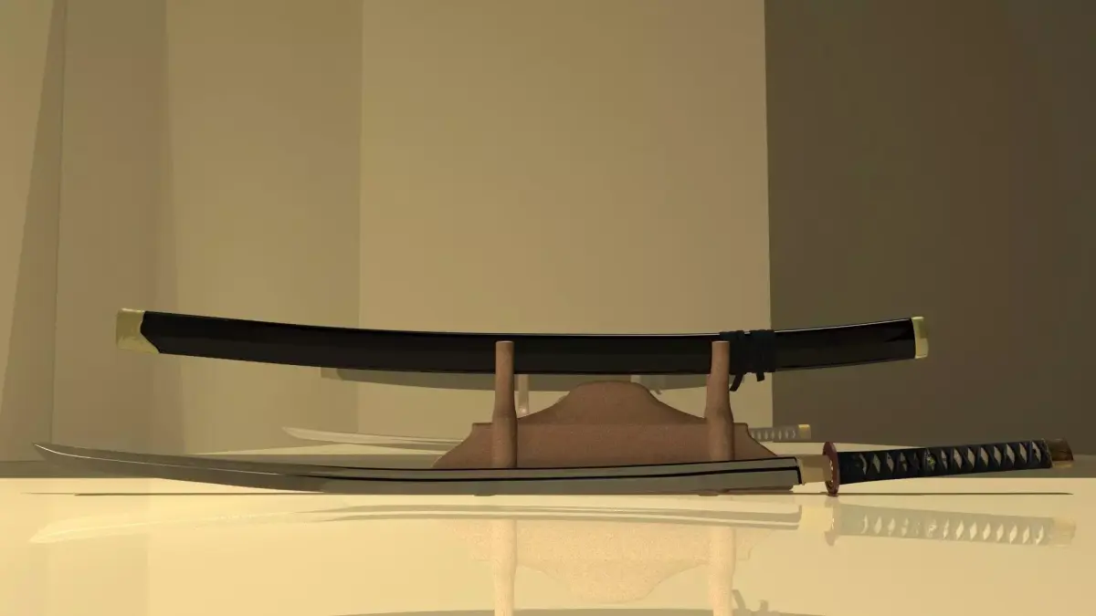 Katana samurai sword on table 3D model