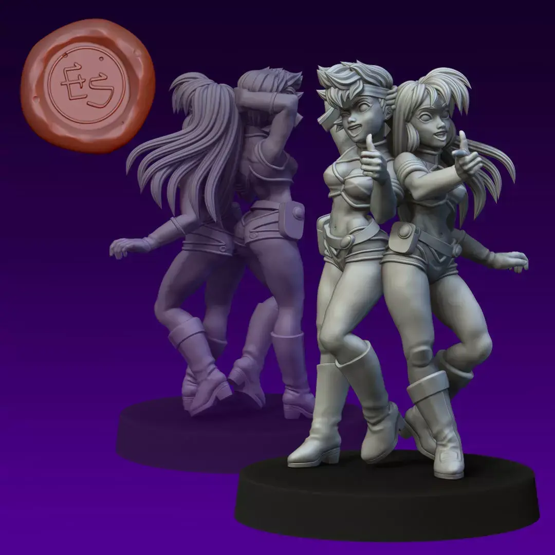 The Lovely Angels - Dirty Pair - 32mm 3D Print Miniatures FREE Free 3D print model